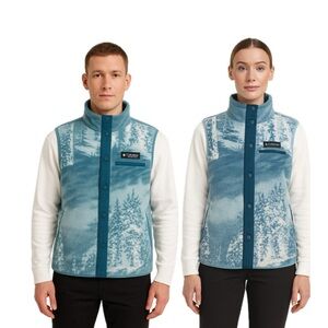 Columbia, unisex Helvetia vest ski print blue button front Sherpa Size, M